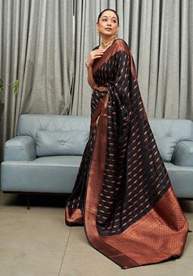 Black Zari Woven Banarasi Silk Saree Set
