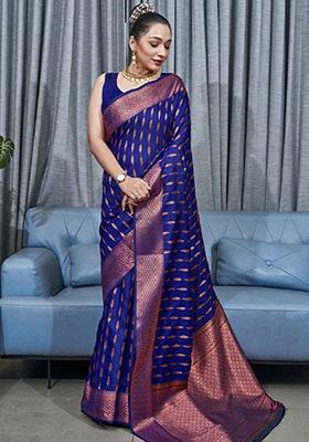Royal Blue Zari Woven Banarasi Silk Saree Set