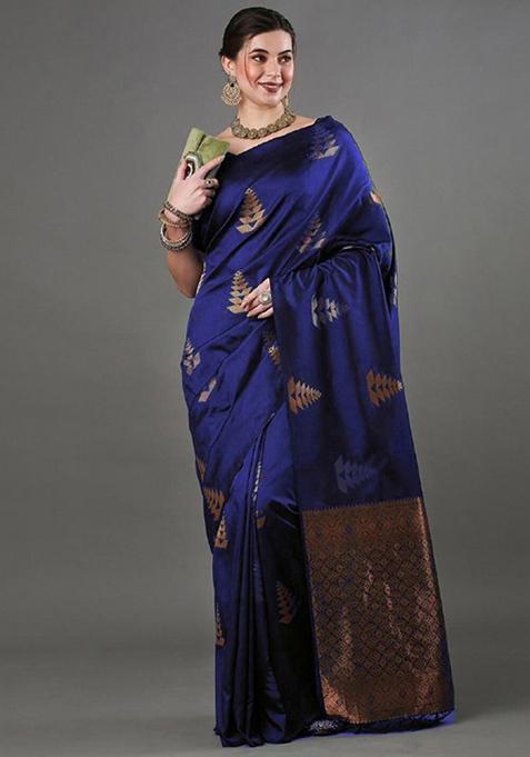 Royal Blue Zari Woven Banarasi Silk Saree Set