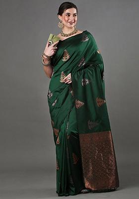 Green Zari Woven Banarasi Silk Saree Set