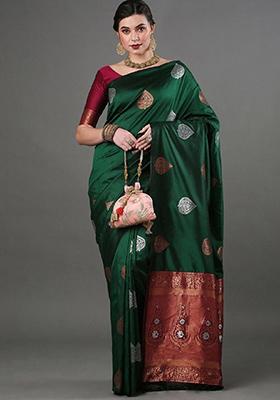 Green Zari Woven Banarasi Silk Saree Set