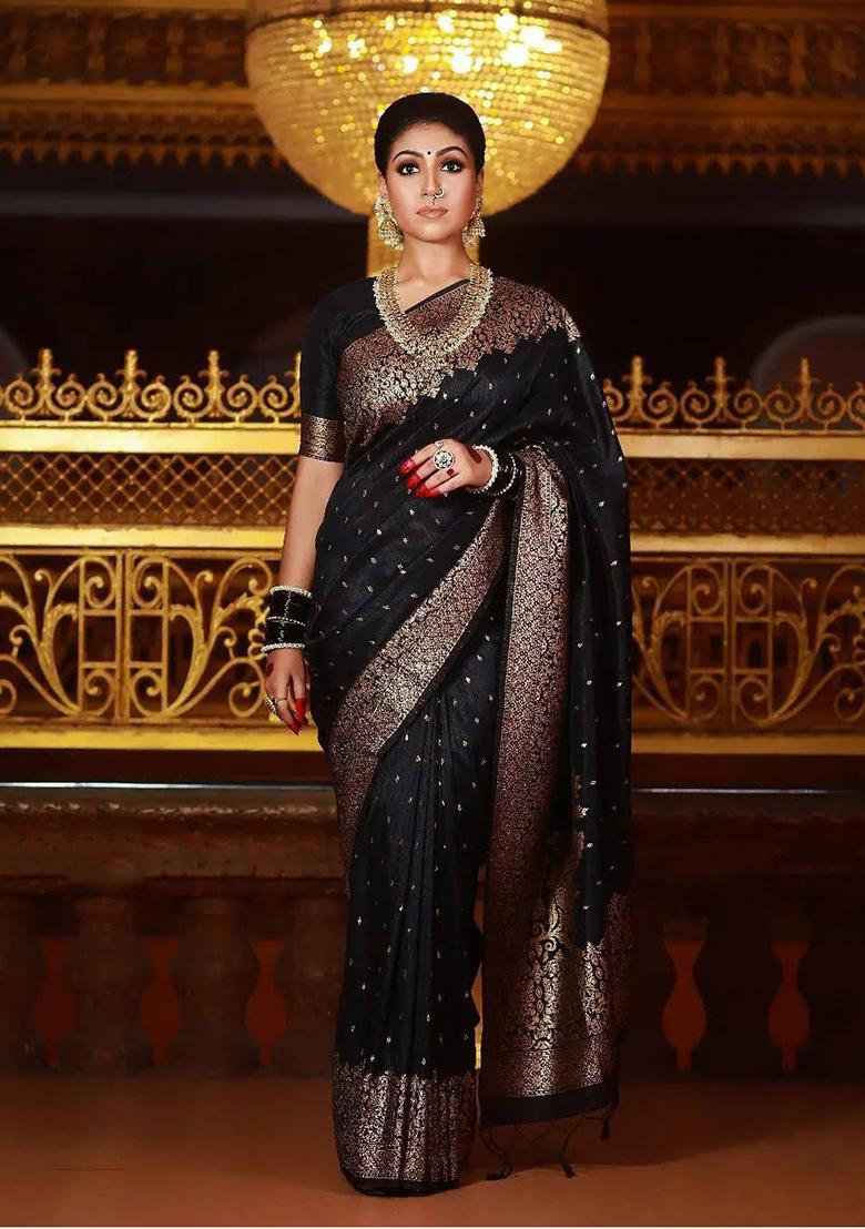 Black Jacquard Banarasi Silk Saree Set