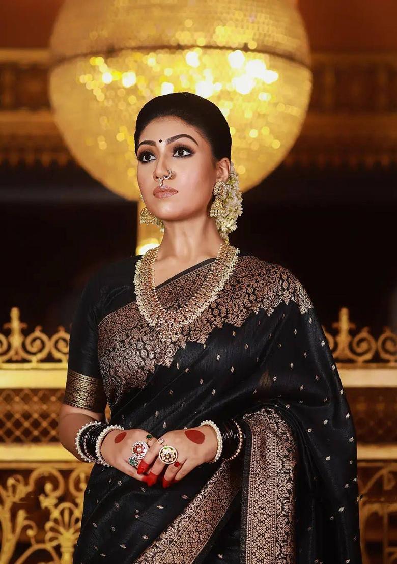 Black Jacquard Banarasi Silk Saree Set