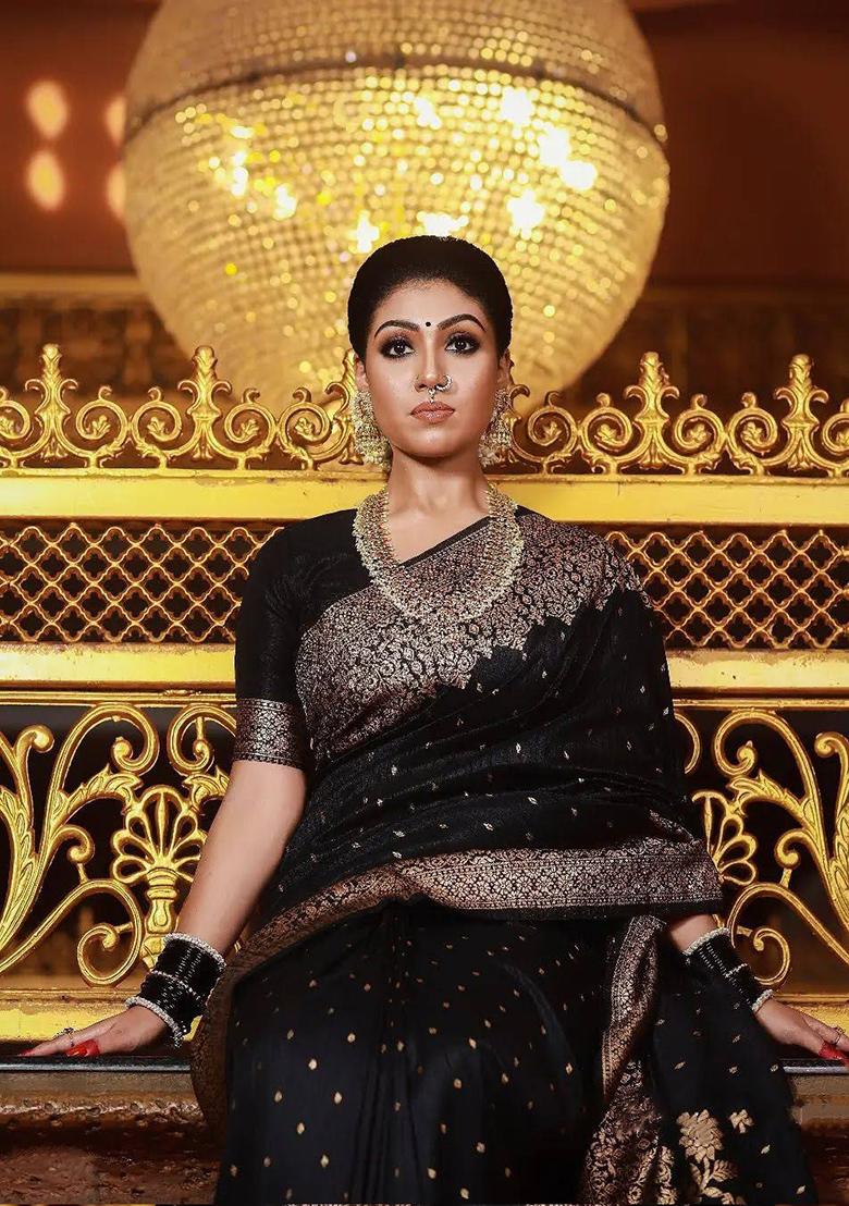 Black Jacquard Banarasi Silk Saree Set