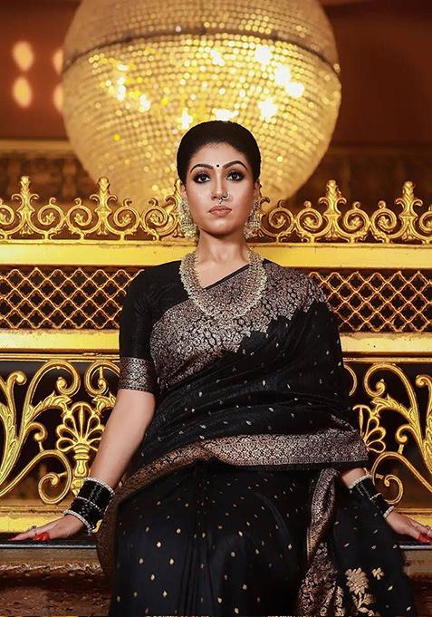 Black Jacquard Banarasi Silk Saree Set