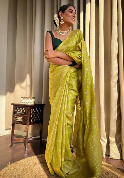 Light Green Zari Woven Banarasi Silk Saree Set