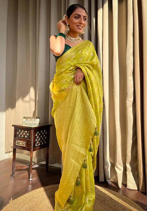 Light Green Zari Woven Banarasi Silk Saree Set