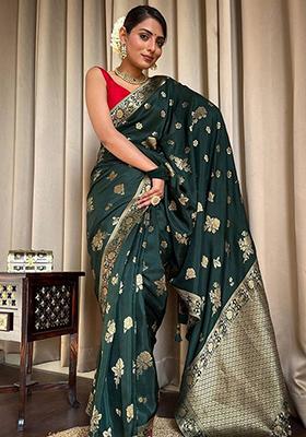 Green Zari Woven Banarasi Silk Saree Set