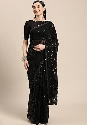 Black Sequin Embroidered Georgette Saree Set
