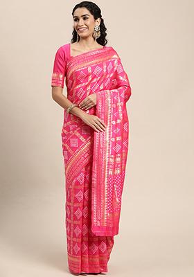 Pink Jacquard Banarasi Silk Saree Set