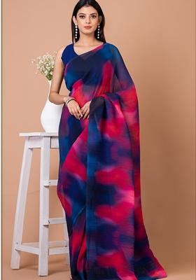 Multicolour Digital Print Georgette Saree Set