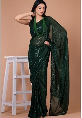 Green Sequin Embellished Georgette Saree Set