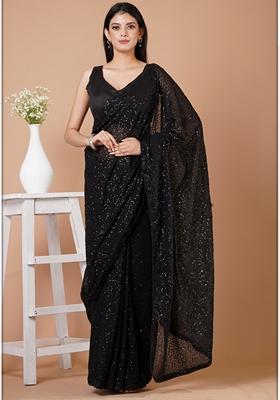 Black Sequin Embellished Georgette Saree Set