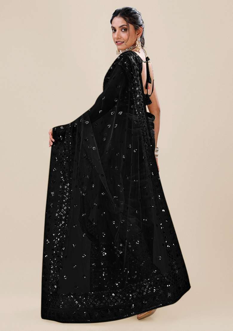 Black Embellished Net Saree Set with Sequin for Diwali | Wedding & Festive Wear - Indya
