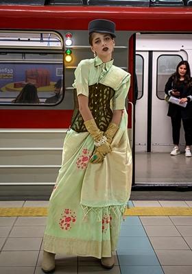 Light Green Woven Silk Saree Set