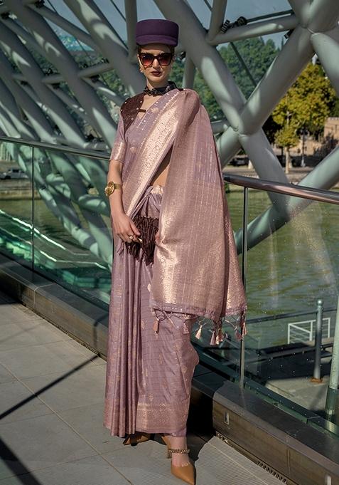 Light Purple Woven Katan Silk Saree Set