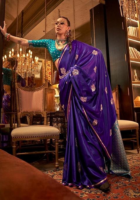 Violet Woven Satin Saree Set