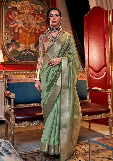 Light Green Woven Chiffon Saree Set