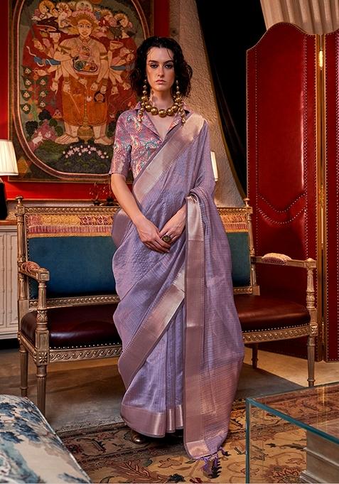 Mauve Woven Chiffon Saree Set