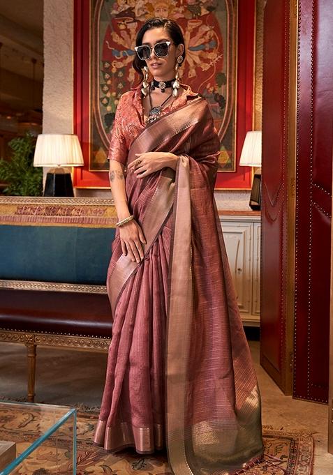 Maroon Woven Chiffon Saree Set