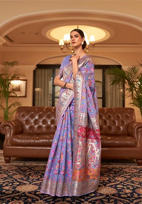 Lavender Woven Silk Saree Set