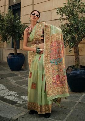 Light Green Woven Silk Saree Set