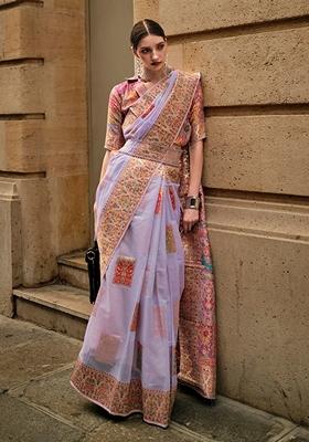 Light Lavender Woven Silk Saree Set