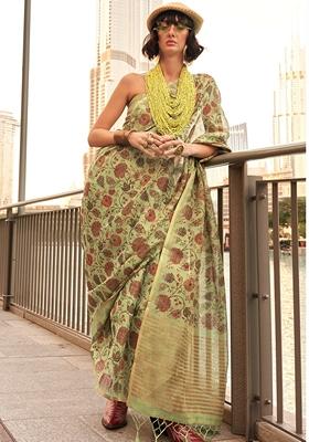 Light Green Printed Tissue Saree Set