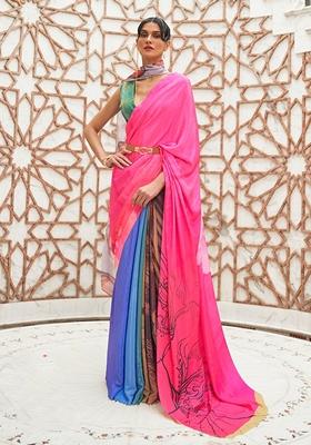 Multicolor Digital Print Crepe Saree Set
