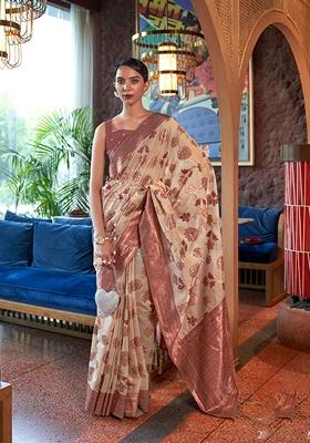 Light Pink Woven Organza Saree Set