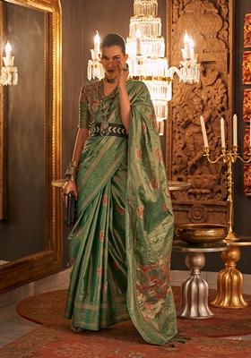 Light Green Woven Silk Saree Set