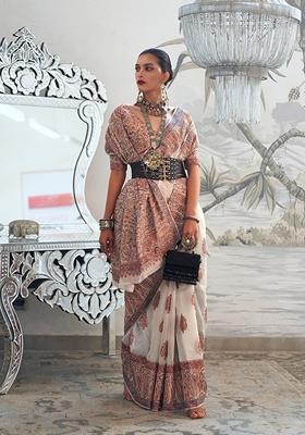 White Woven Silk Saree Set