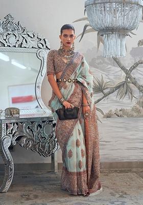 Sky Blue Woven Silk Saree Set