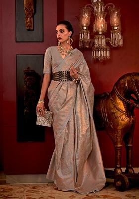 Sky Blue Woven Silk Saree Set