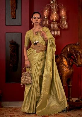 Light Green Woven Silk Saree Set