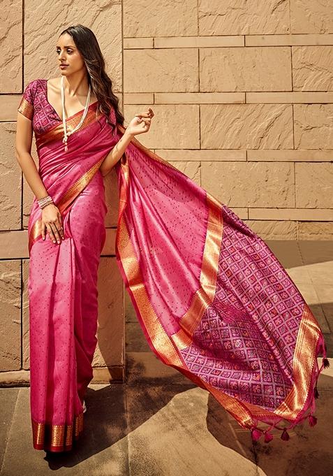 Pink Patola Silk  Saree Set