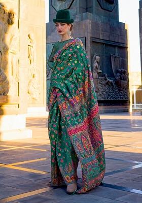 Green Woven Organza Saree Set