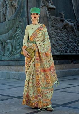 Pear Green Woven Organza Saree Set