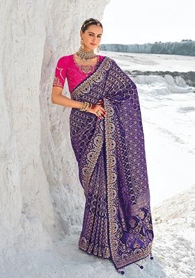 Violet Embroidered Georgette Saree Set
