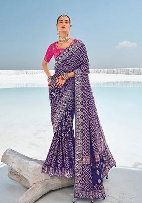 Violet Embroidered Georgette Saree Set