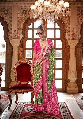 Light Green Printed Silk Saree Set