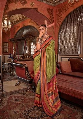 Light Green Printed Silk Saree Set