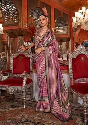 Onion Pink Printed Silk Saree Set