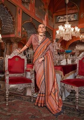 Light Mauve Printed Silk Saree Set