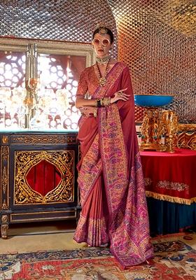 Mustard Printed Silk Saree Set