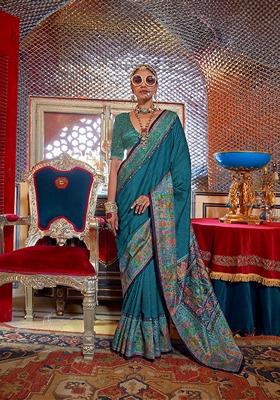 Violet Printed Silk Saree Set