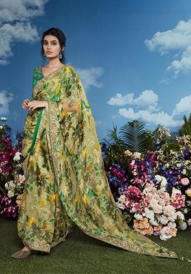 Light Green Embroidered Brasso Saree Set