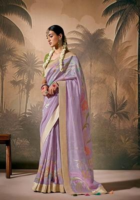 Lavender Zari Woven Silk Saree Set