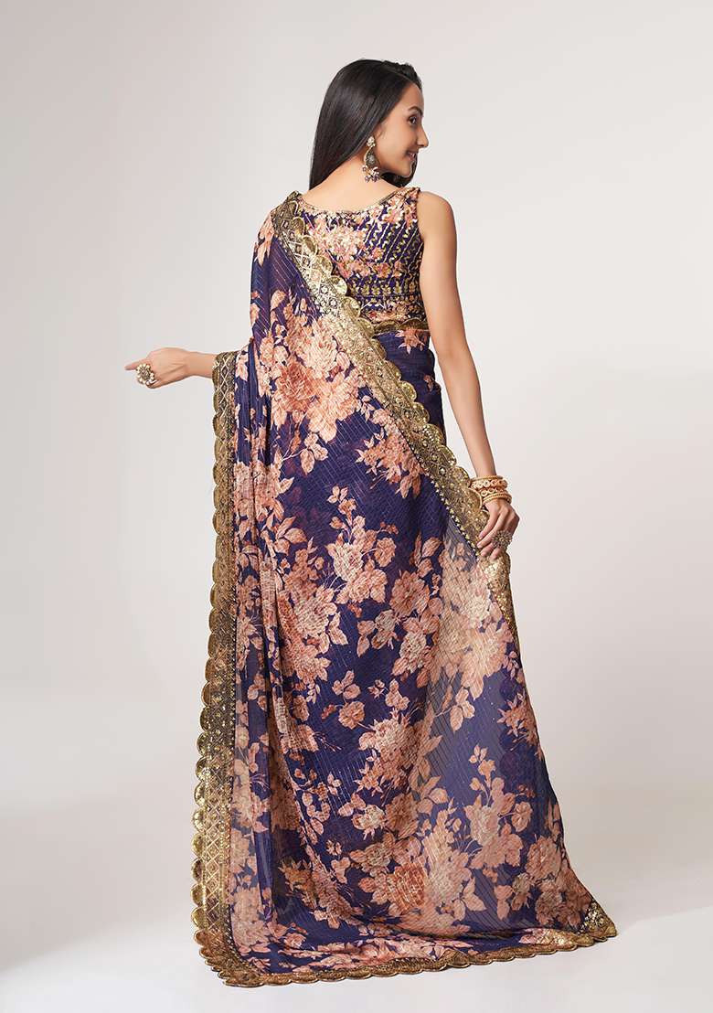 Purple Digital Print Sequin Embroidered Organza Saree Set for Diwali and Festive Wear - Indya