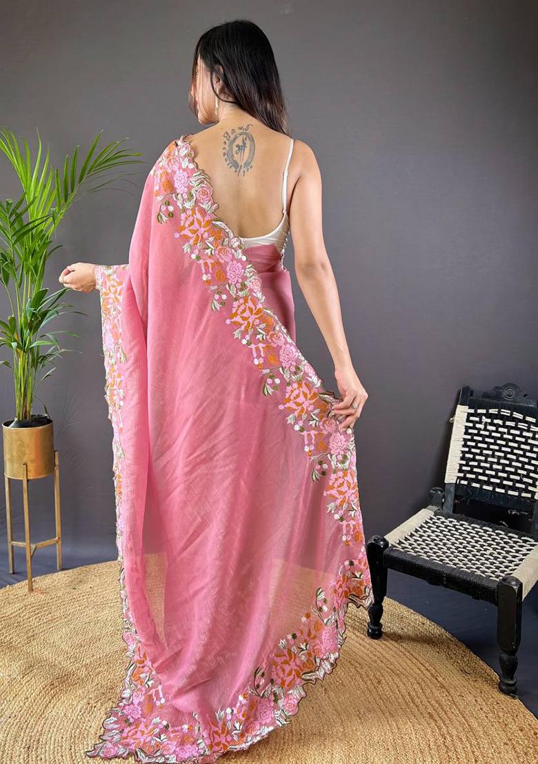 Gajri Solid Shimmer Silk Saree Set